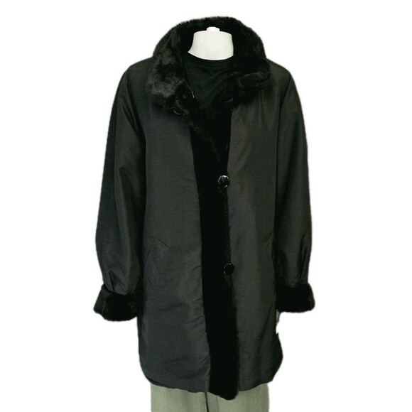 J. Percy Reversible Dress Coat Luxurious Faux Fur Women’s S Jet Black Overcoat - Picture 1 of 10